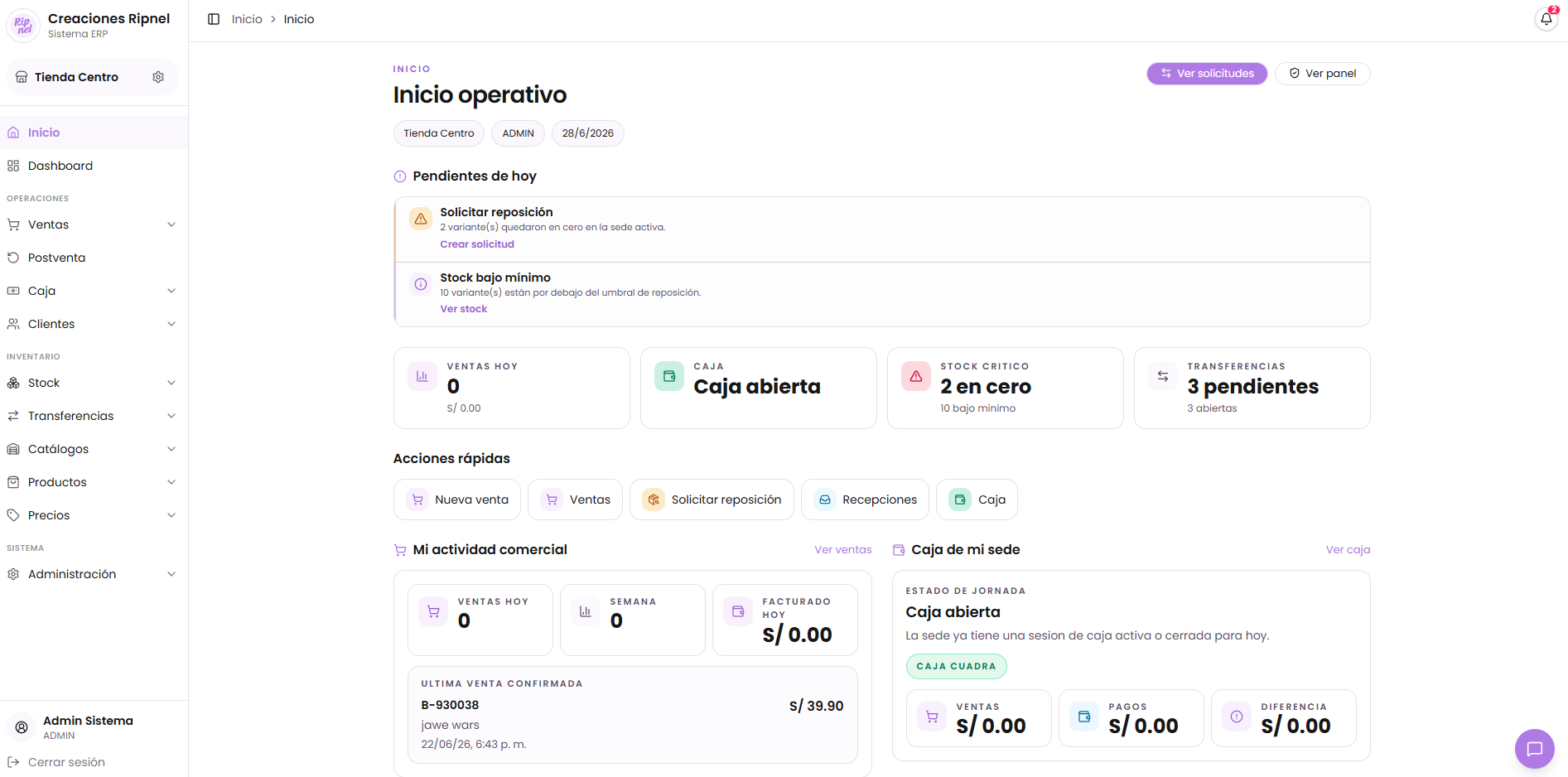 Sistema ERP Personalizado — Ripnel